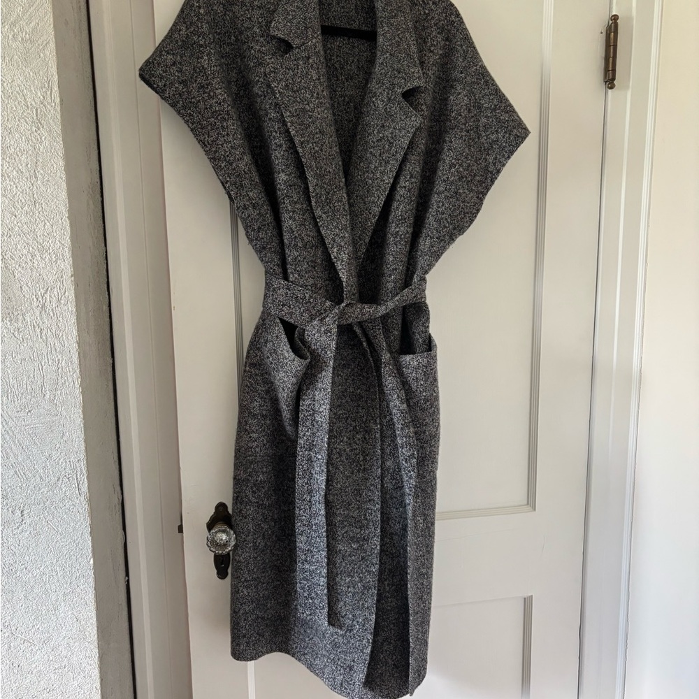 Gray Sleeveless Belted Sweater